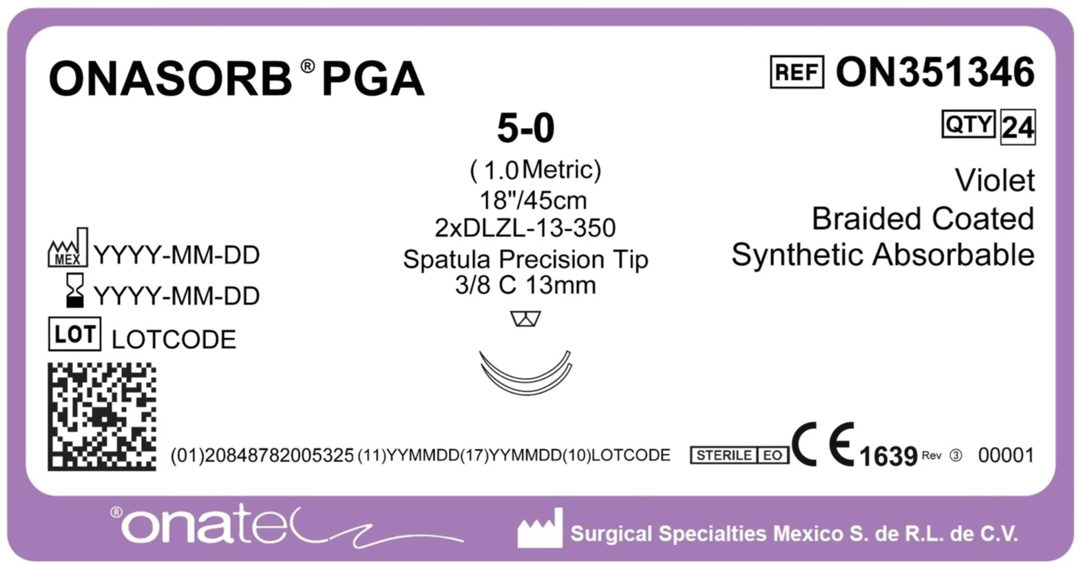 Onasorb PGA 5-0 45cm 3/8 Cir 2X
