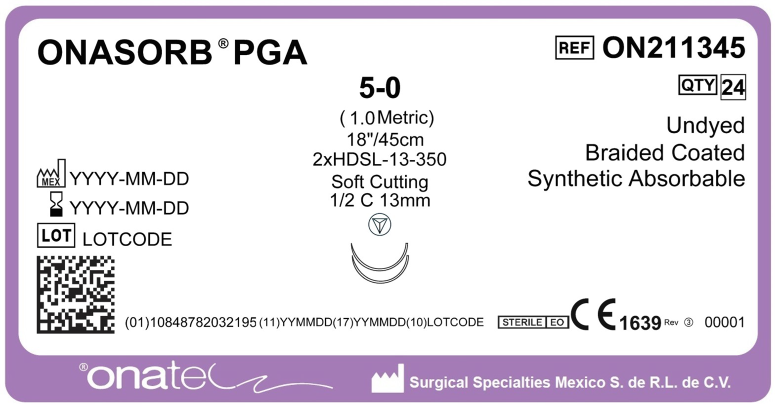 Onasorb PGA 5-0 45cm 1/2 Cir 2X