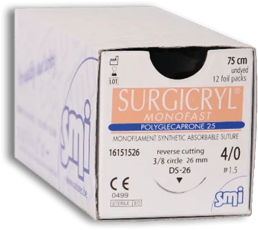 SMI Surgicryl Monofast USP 6/0 45 cm, 1x taper point 13 mm 1/2 circle, violet