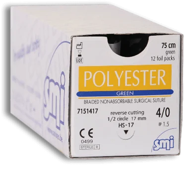 SMI Polyester USP 5/0 75 cm, 1x taper point 16 mm 1/2 circle, green