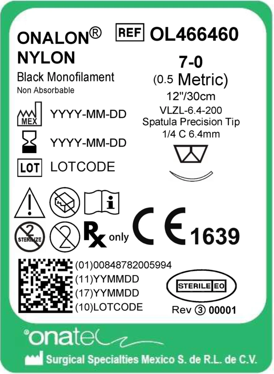 Onalon Nylon 7-0 30cm 1/4 Cir 1X