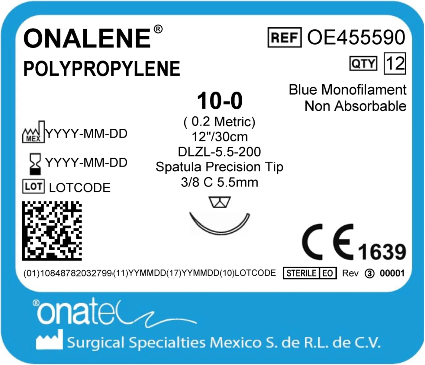 Onalene Polypropylene 10-0 30cm 3/8Cir1X