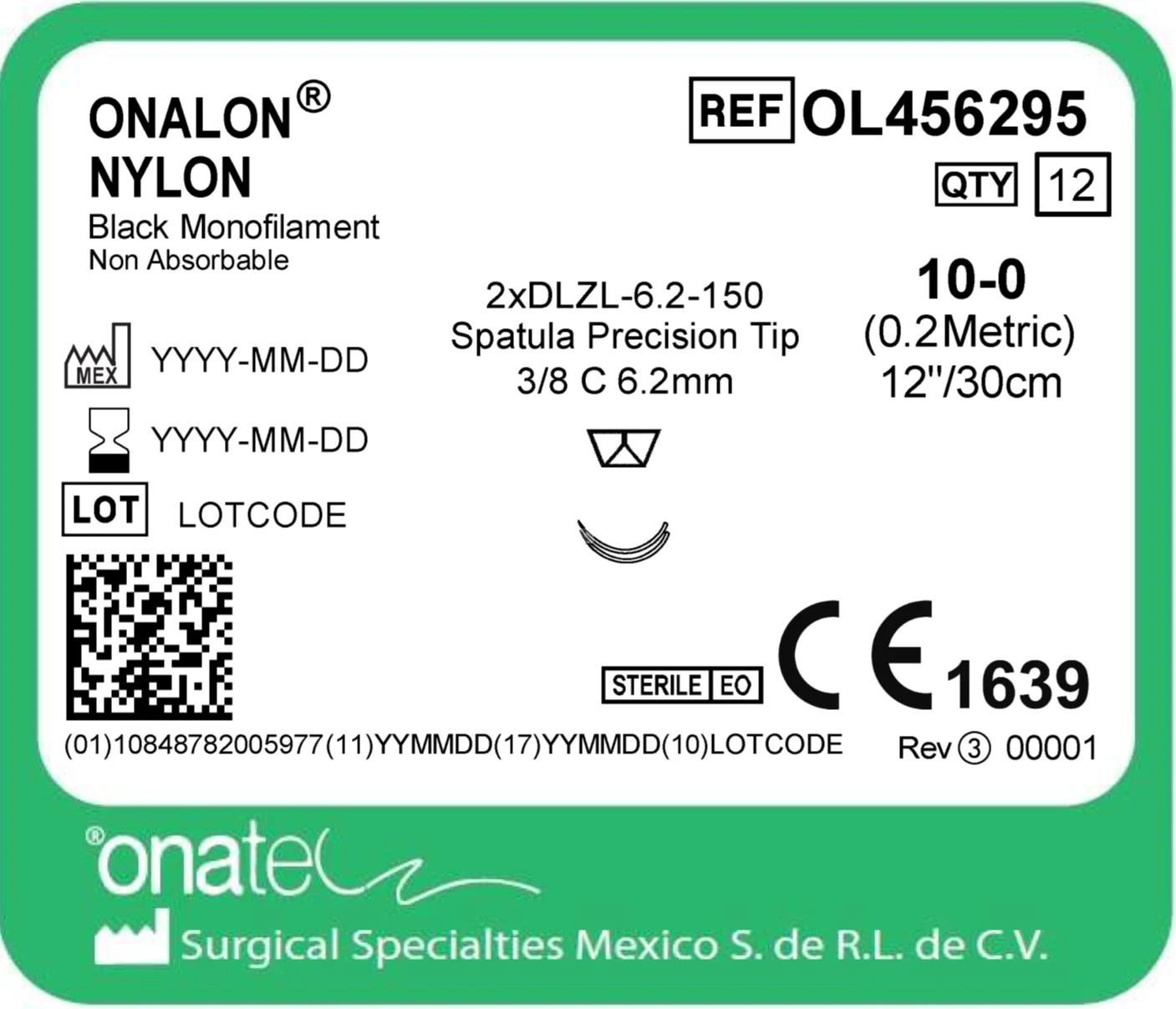 Onalon Nylon 10-0 30cm 3/8 Cir 2X