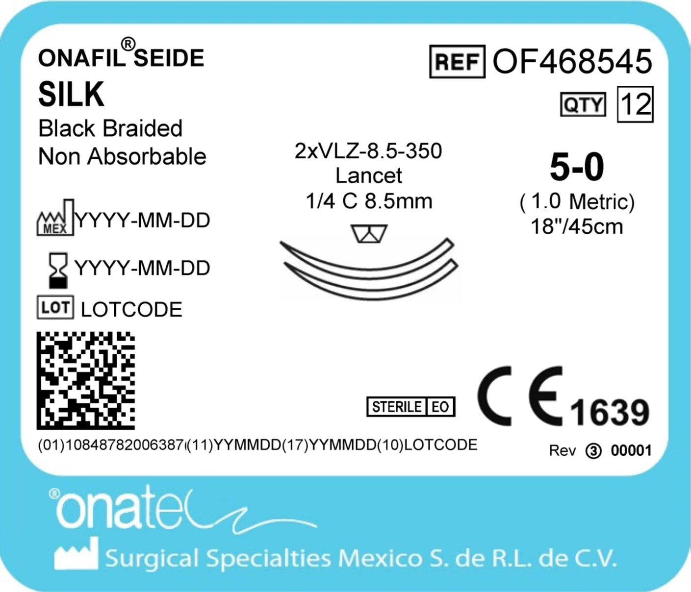 Onafil Silk 5-0 45cm 1/4 Cir 2X