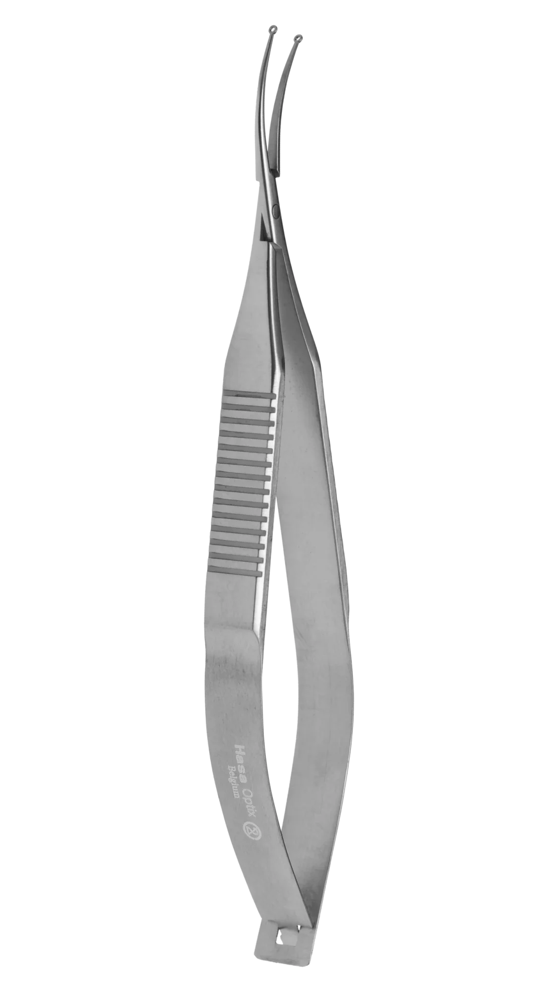 Lens Forceps, Curved w/1.0mm ring tips, Cross action, 120mm