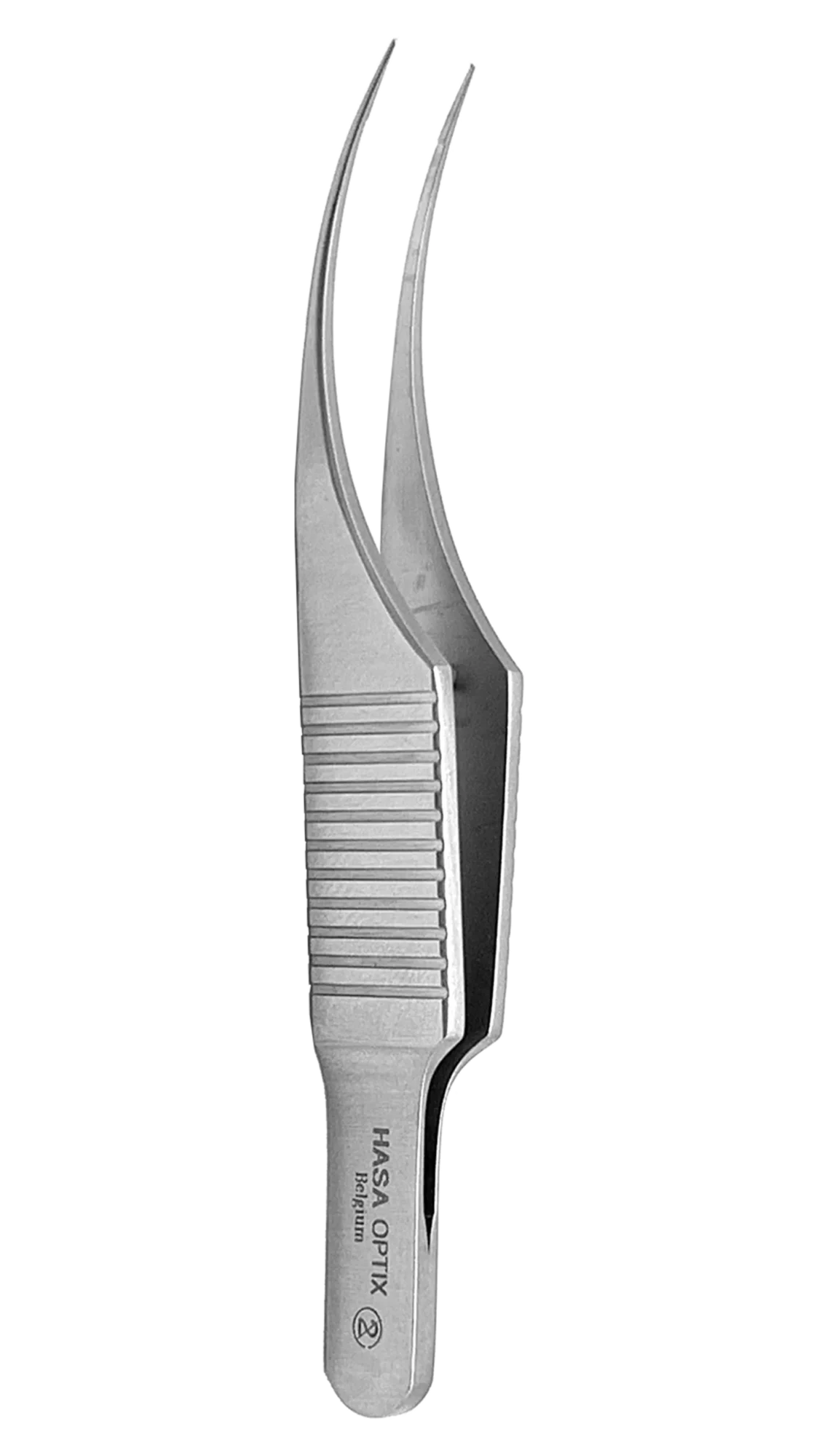 Corneal Forceps, Oblique Teeth 0.12mm, Curved w/tying pl., Dipped serr., 75mm