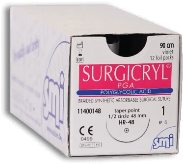 SMI Surgicryl PGA USP 6/0 45 cm, 1x reverse cutting 12 mm 3/8 circle, undyed